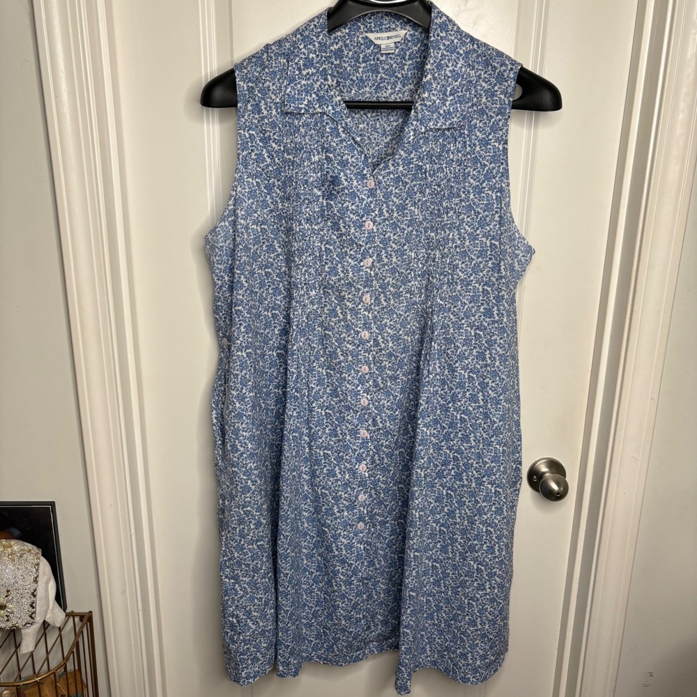 April Cornell Blue Floral Pintuck Cotton Sleeveless Cottagecore Sundress Sz: W1